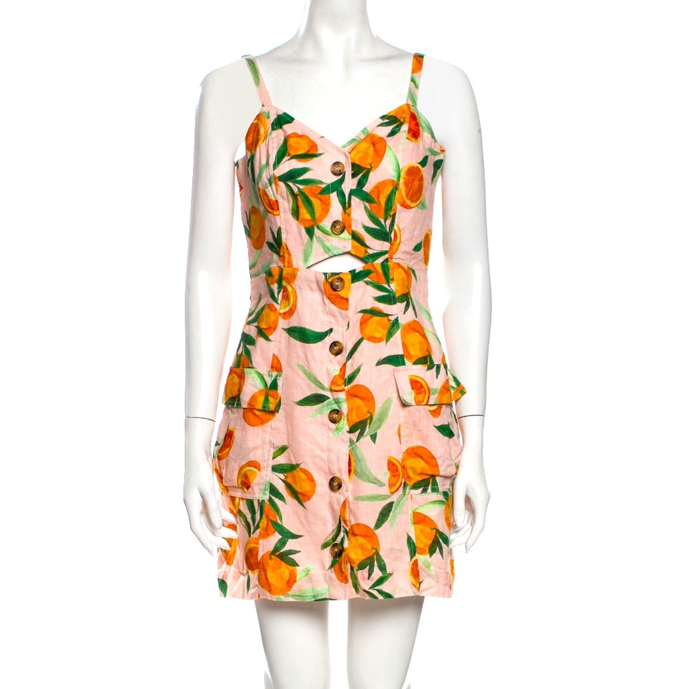 Parker Orange Fruit Print Sleeveless Mini Dress